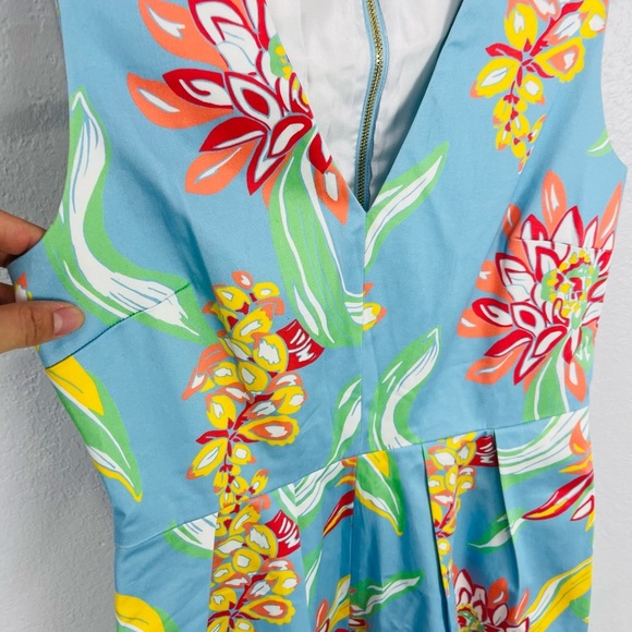 Draper James Sky Blue Georgia Ribbon Floral V Neck Dress Floral 2 - Picture 5 of 11